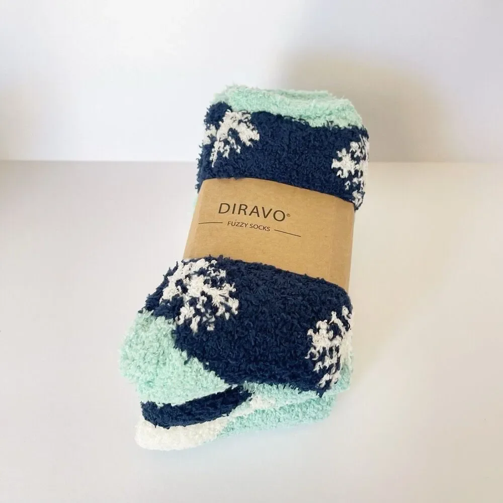 3 Pairs Women’s Fuzzy Cozy Slipper Socks Winter Warm Soft Plush Blue Size 9-11